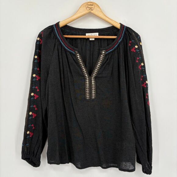 Anthropologie Velvet by Graham & Spencer Hunter Embroidered Top, Sz Small, Boho - Picture 1 of 8